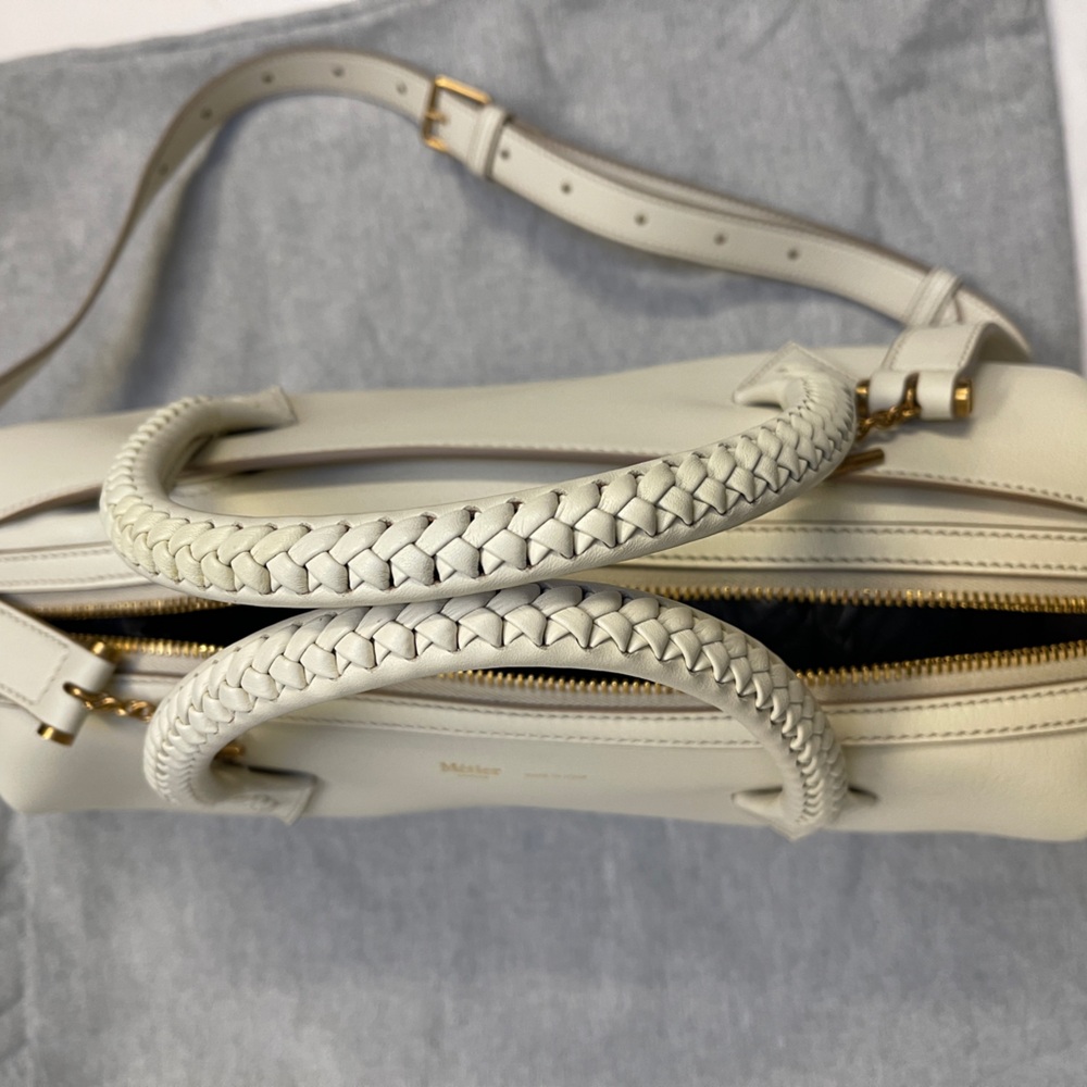 Meltier Cream Leather Satchel with Braided Top Handles - Picture 8 of 16